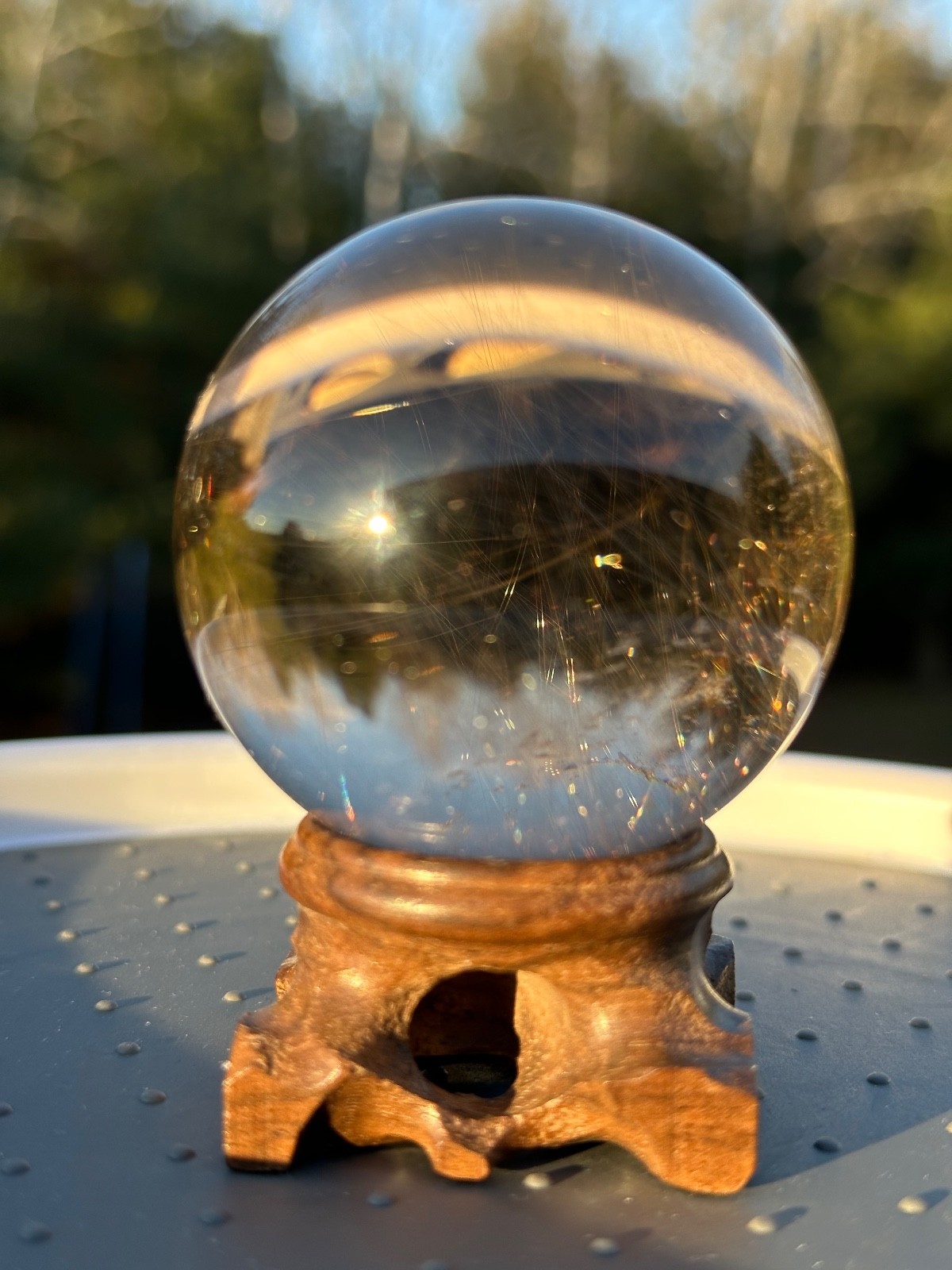 245g natural clear quartz gold rutile sphere polished crystal ball