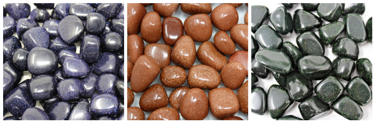 3 Goldstone Tumbled Stones: 1 Each Blue, Red & Green (Premium Quality ‘A’ Grade)