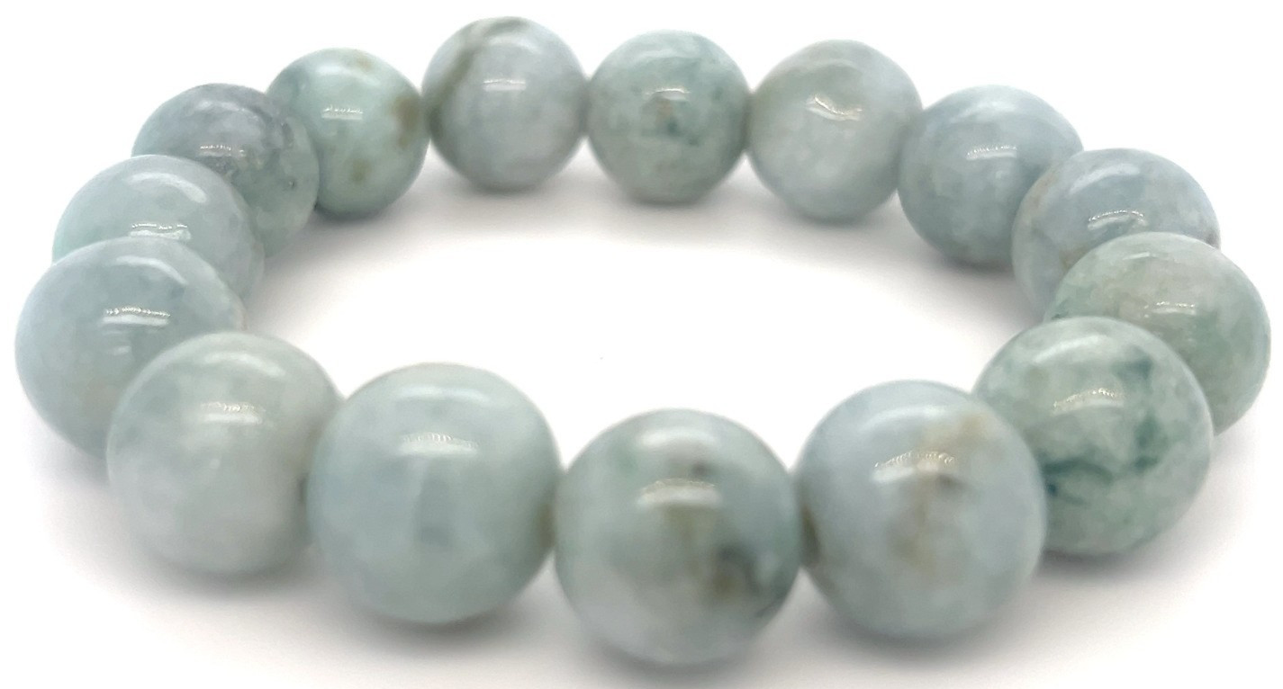 Type A Natural Jadeite Bracelet 333ct – Light Icy Green 13mm Beads