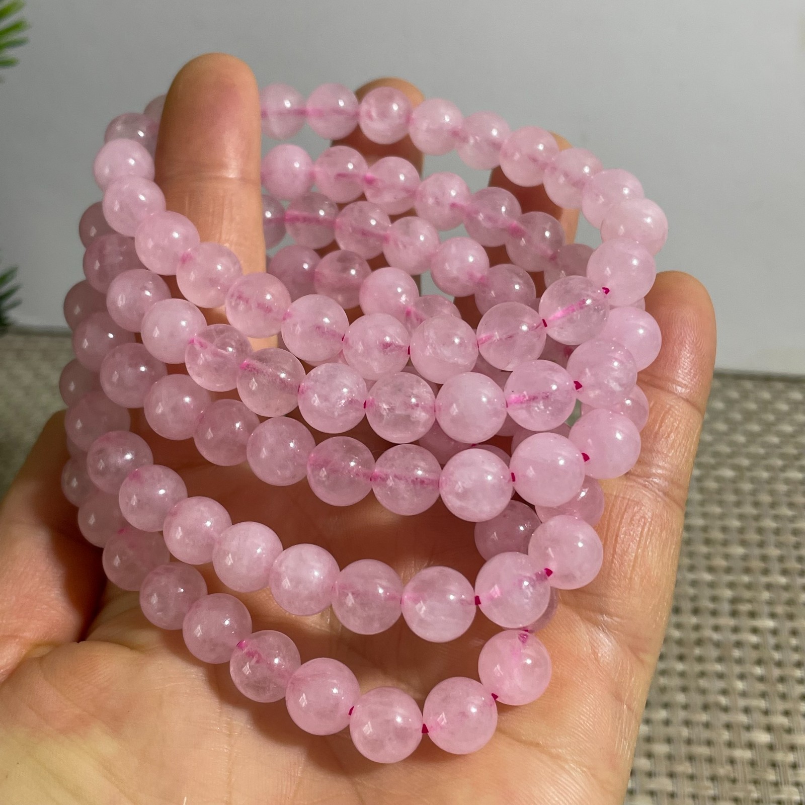 8mm Genuine Natural Pink Rose Crystal Round Beads Bracelet 5pcs