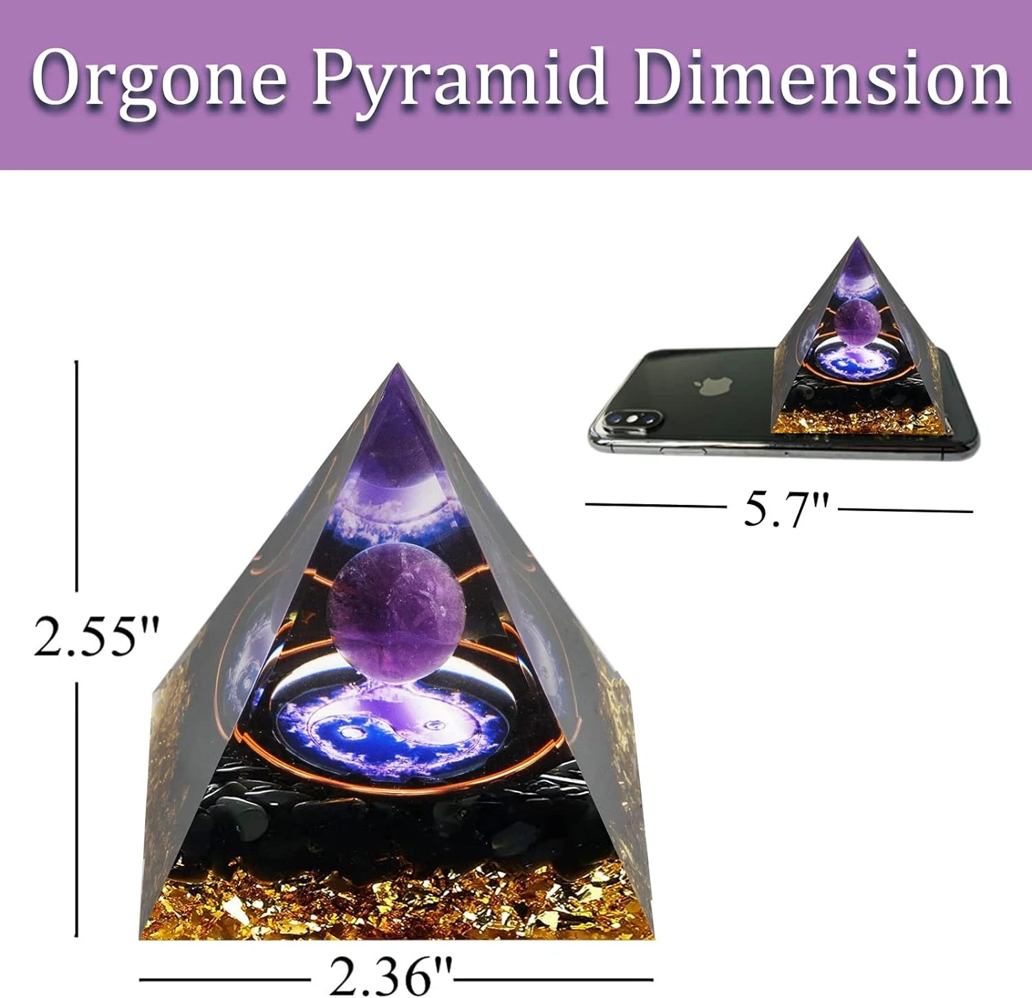 Orgonite Pyramid Amethyst Peridot Healing Crystal Energy Orgone EMF Protection