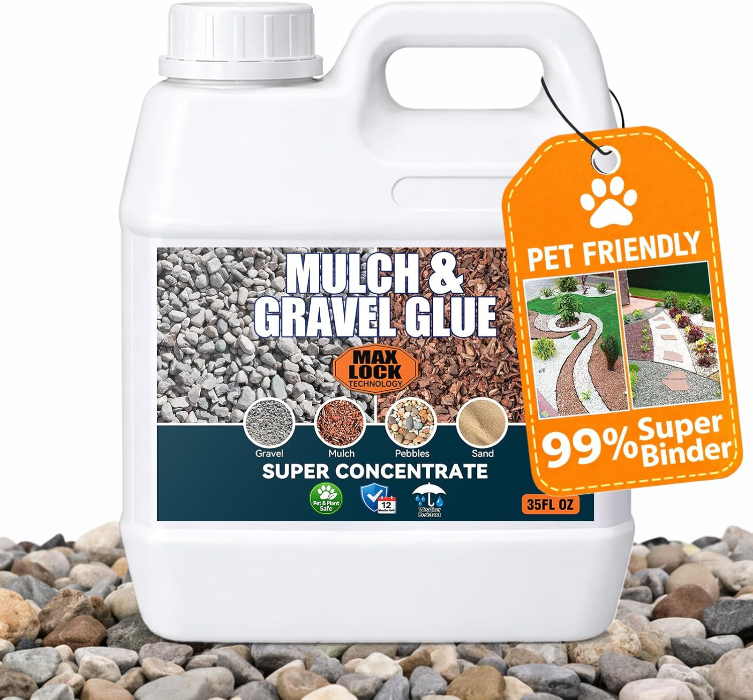 Vigorder Mulch Glue for Landscaping, 35 OZ Rock Glue & Gravel Binder, Fast-Dry N