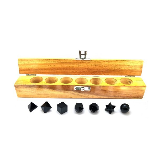Black Obsidian Geometry 7 Pcs Set, Obsidian Beads, Platonic Solid Shape, Chakra