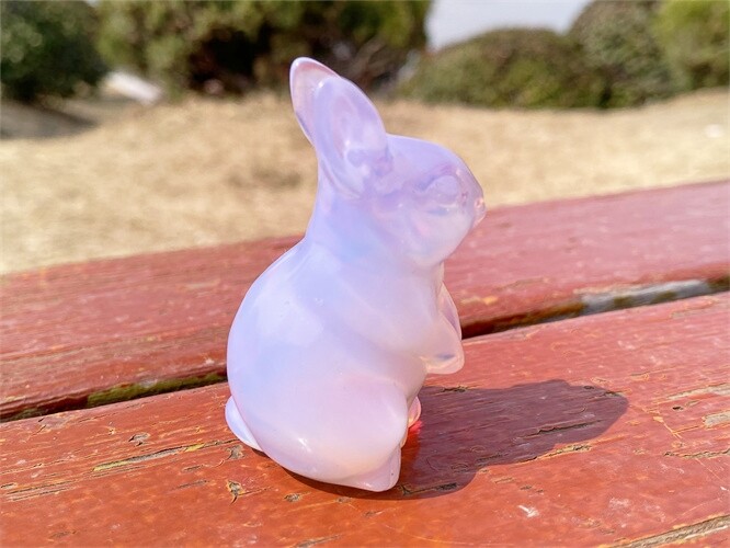 2″ Hand Carved Pink opalite Rabbit Reiki Quartz Crystal Skull Figurines decor 1x
