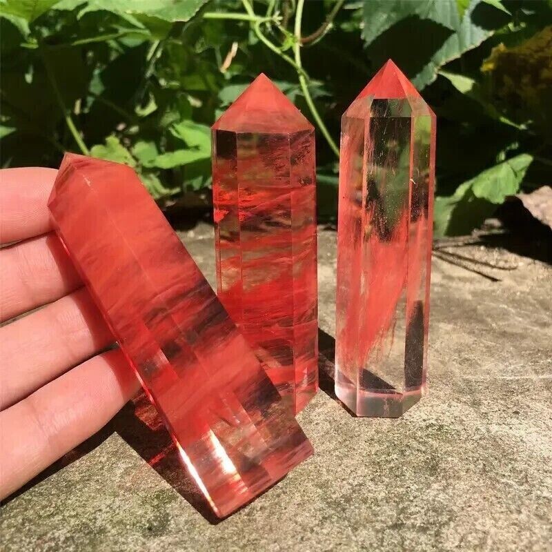 Cherry Quartz Tower Point Red Obelisk Healing Crystal Gift Collector Home Decor
