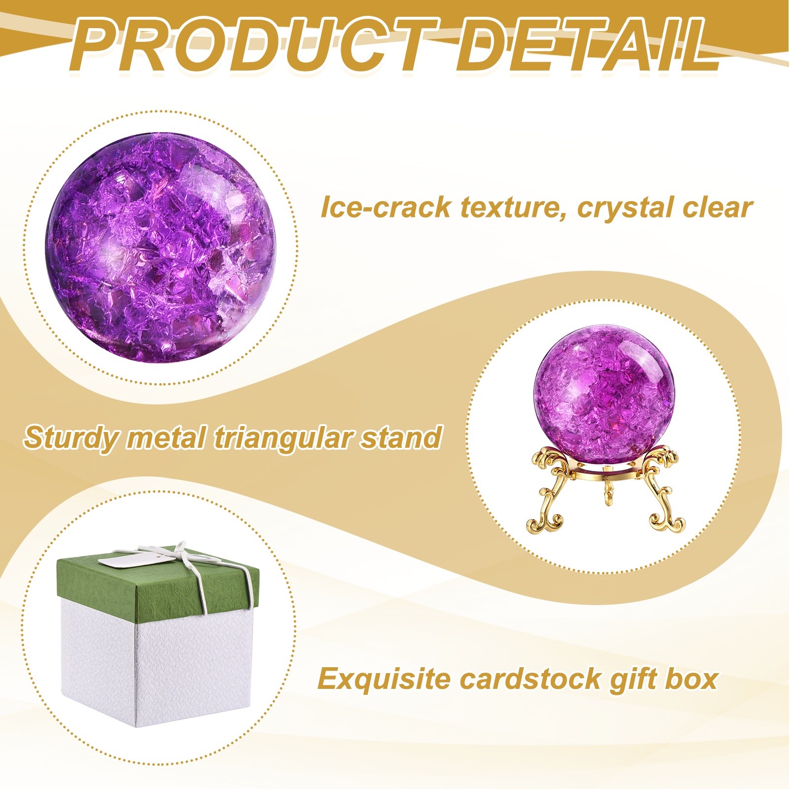50mm Round Crystal Sphere with Stand Gift Box Packaging Included, Purple