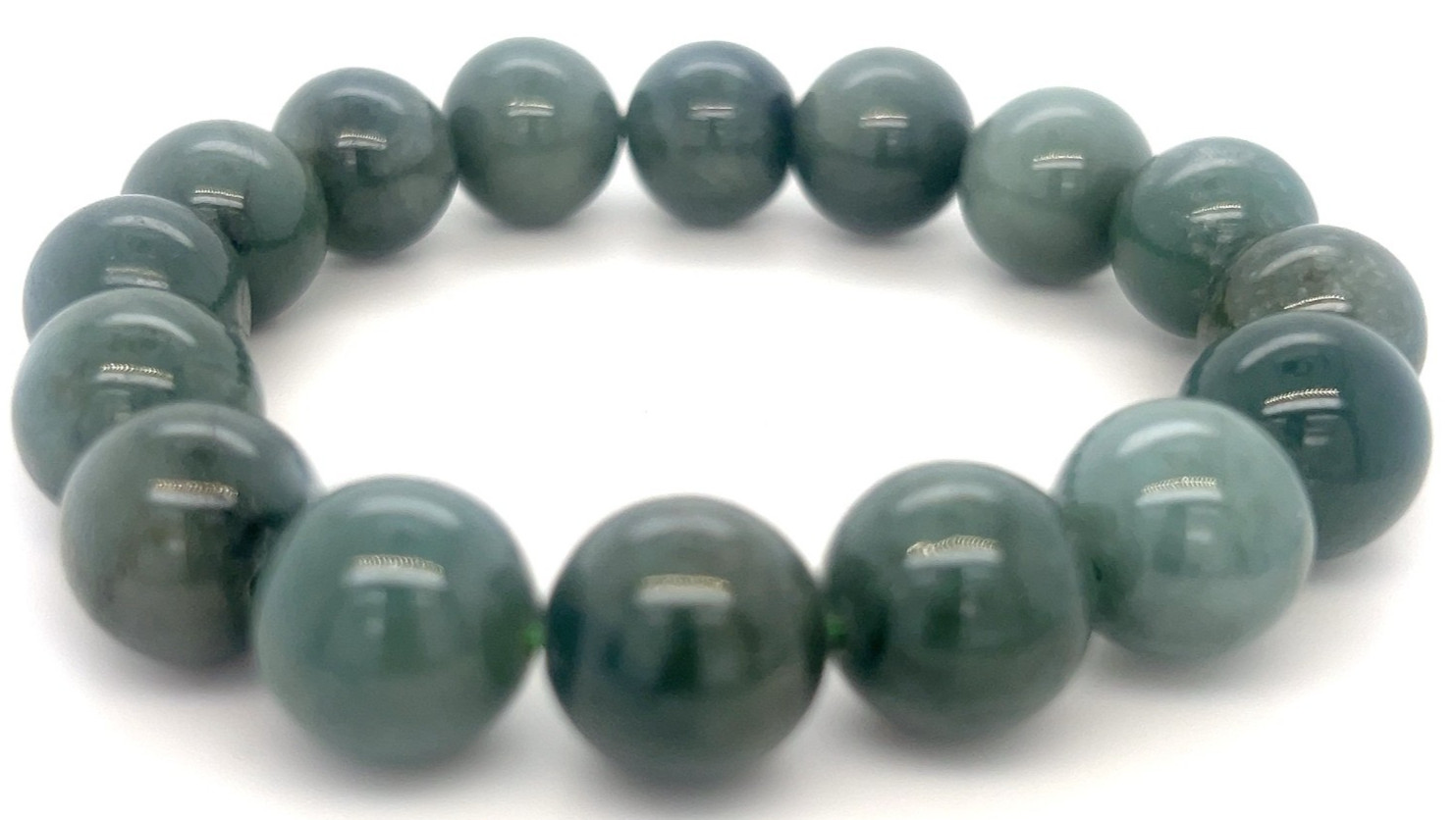 Type A Natural Jadeite Bracelet 353ct – Green 13mm Beads 翡翠缅绿