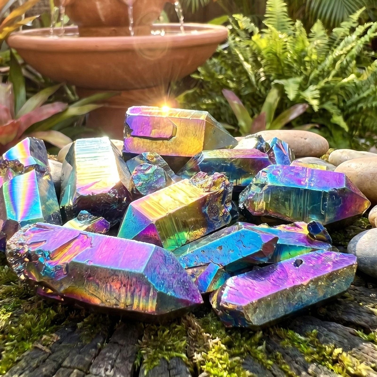 Titanium Aura Quartz (Coated) Crystals Rough Raw Points Genuine Brazil Mineral
