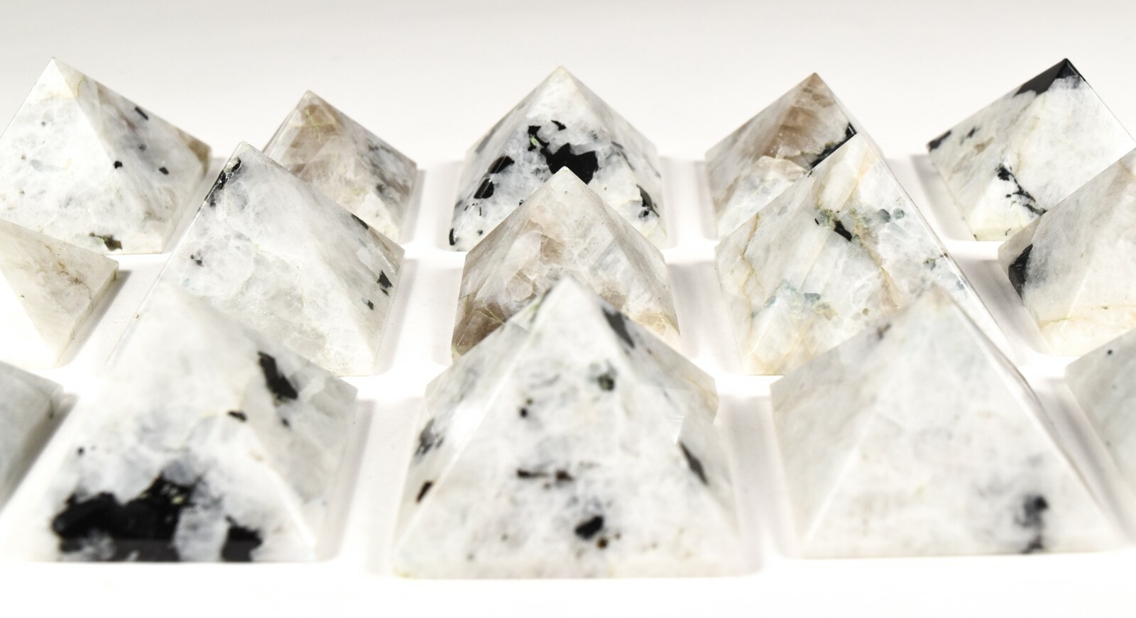 34mm Rainbow Moonstone Pyramid Sparkling Feldspar Gemstone Crystal – India (1PC)