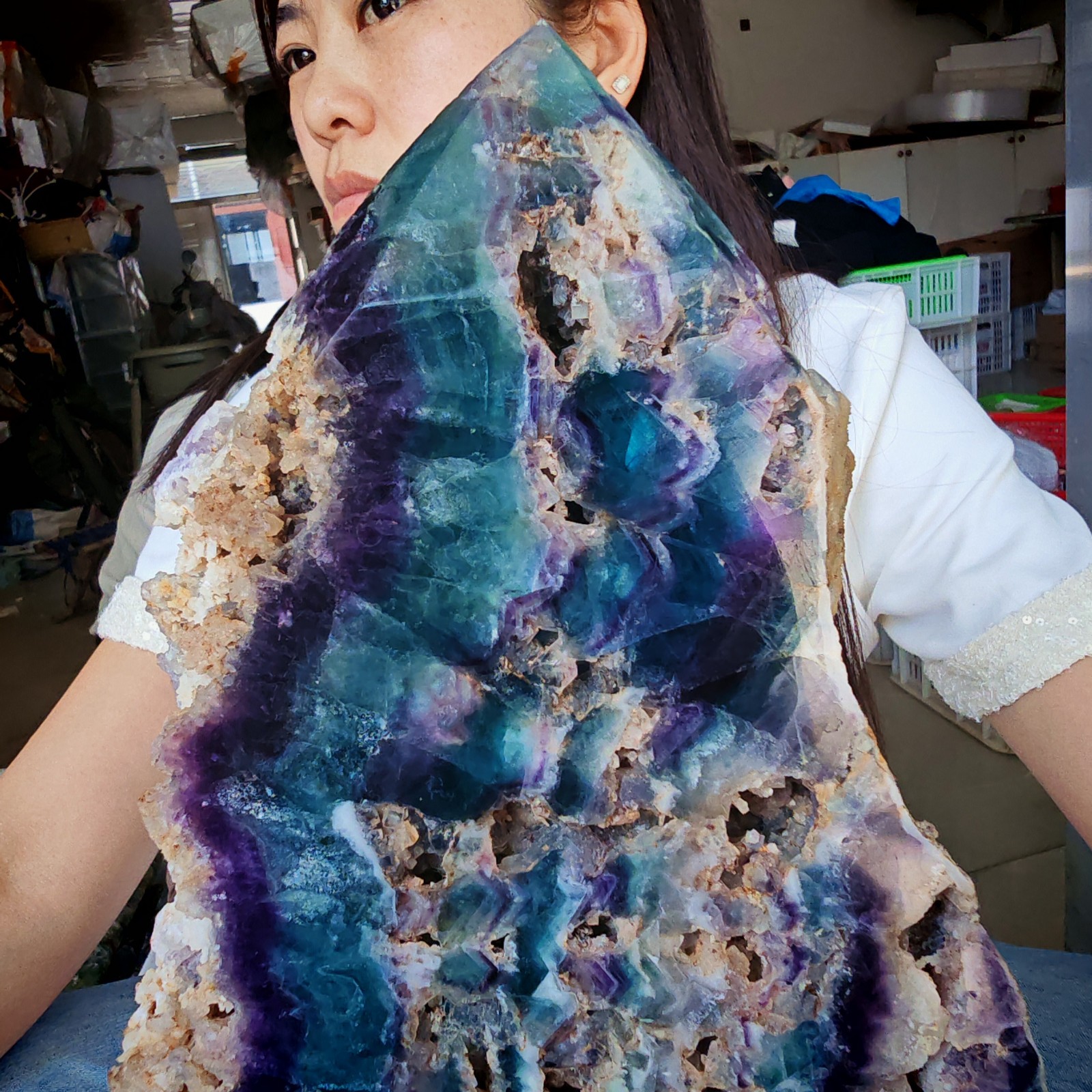14.3LB Restoration of Natural Colored Fluorite Crystal Specimens 6500g
