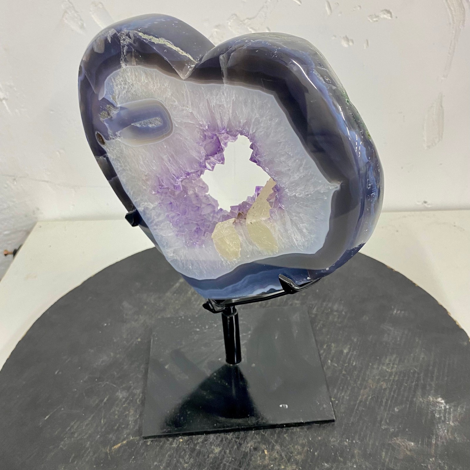 7.58LB Natural heart agate Amethyst Cave Crystal Slice Cut Repai