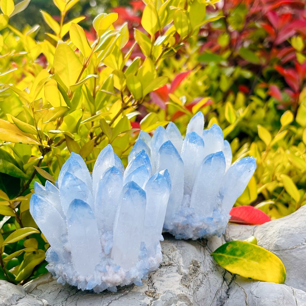 Artificial Blue Crystal Cluster Quartz Ornament Healing Decor Gift Reiki
