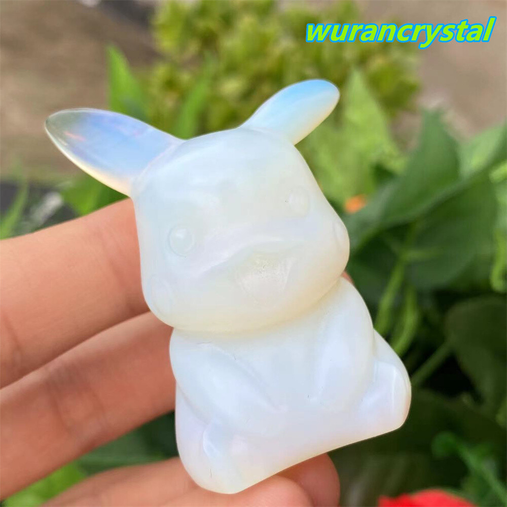 Opalite Quartz Crystal Carved Skull Pocket Pikachu monster point Reiki healing