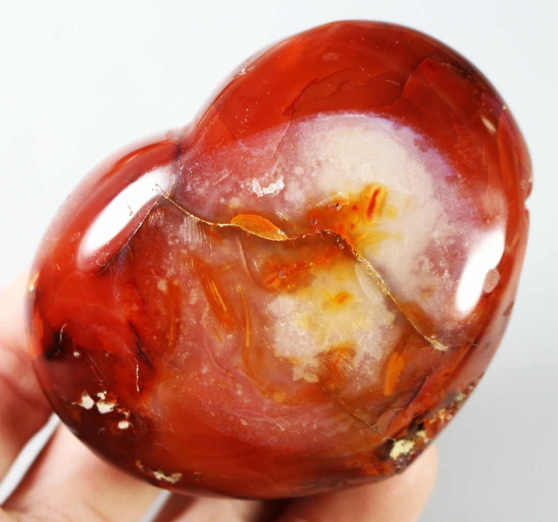 Natural Red Orange CARNELIAN Agate Quartz Crystal Love Heart Palm Stone 226g