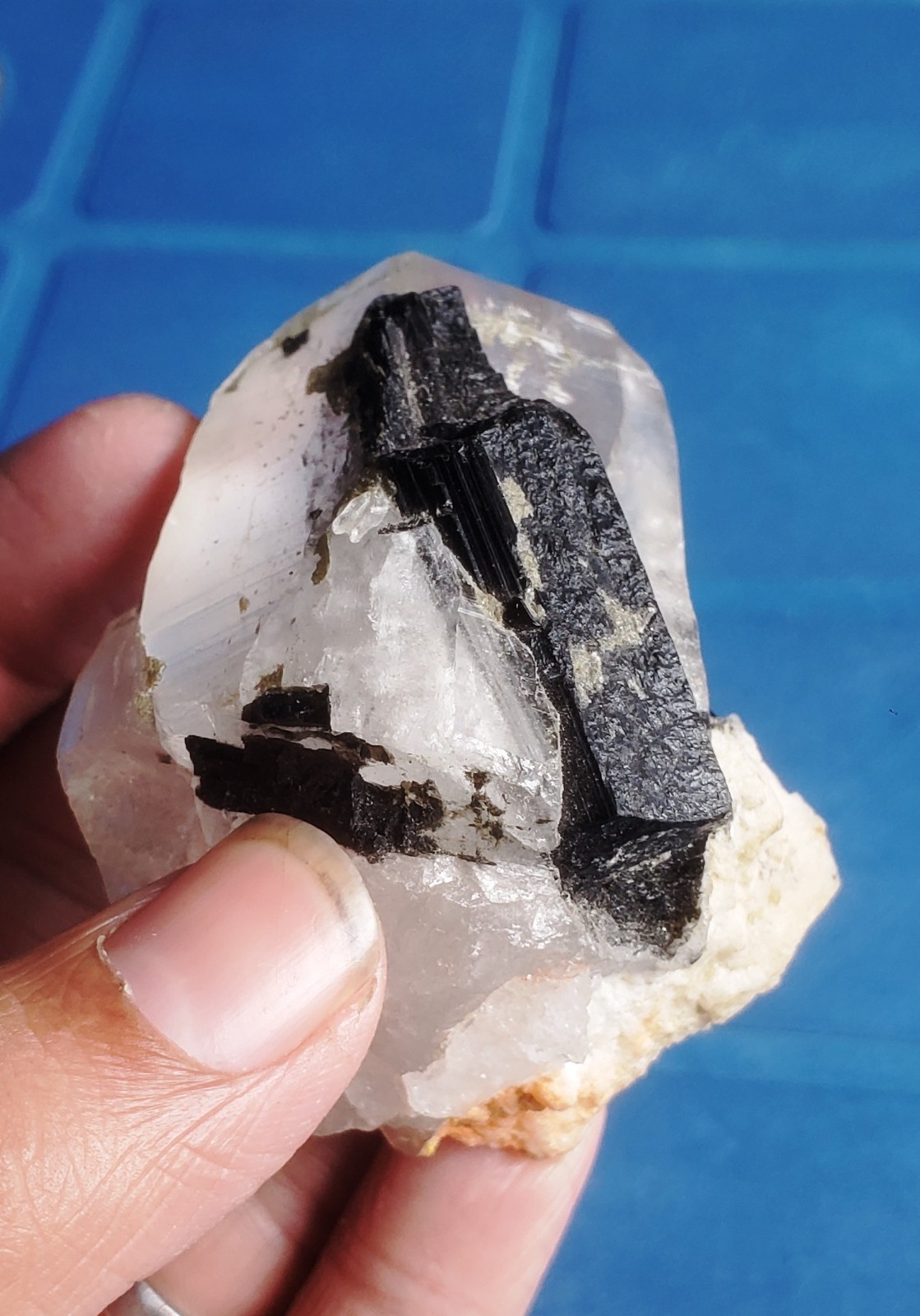 Unique Black Terminated diamond Shape Quartz Crystal with Tourmaline Specimen