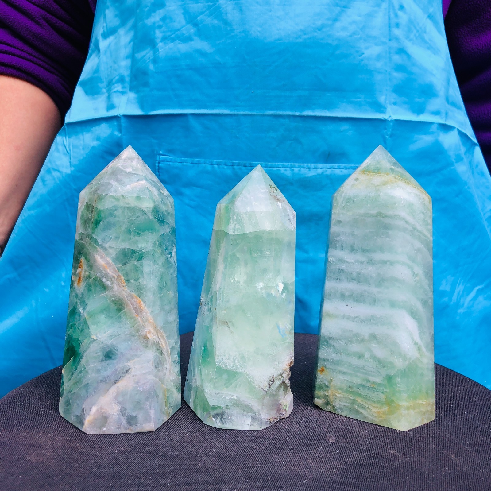 5.25LB 3Pcs Natural Colourful Fluorite Obelisk Quartz Crystal Tower Healing