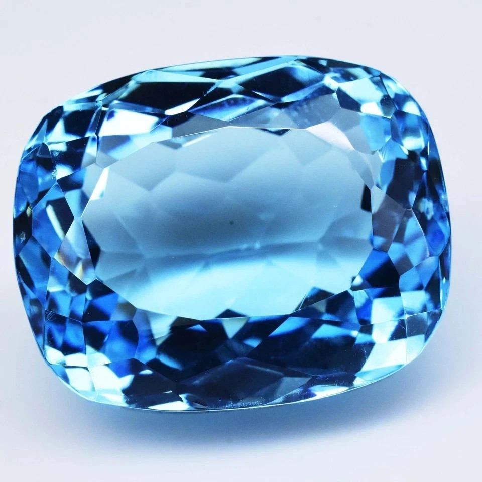 60+ Ct Lustrous Sky Blue Topaz Cushion Cut Flawless Certified Loose Gemstone