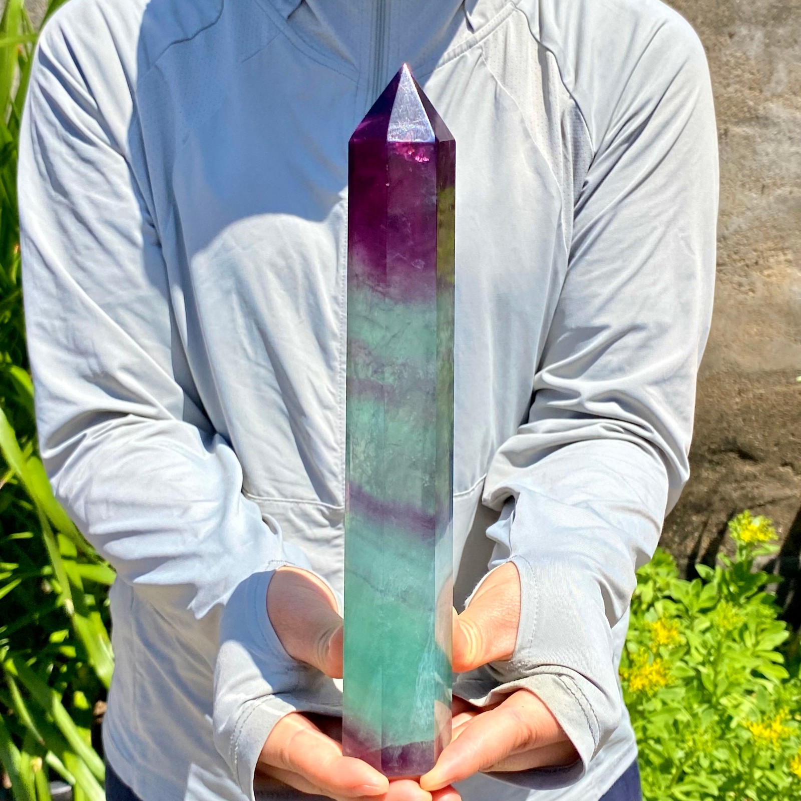 1.66LB Natural Fluorite Crystal Column Magic Wand Obelisk Point Earth Healing