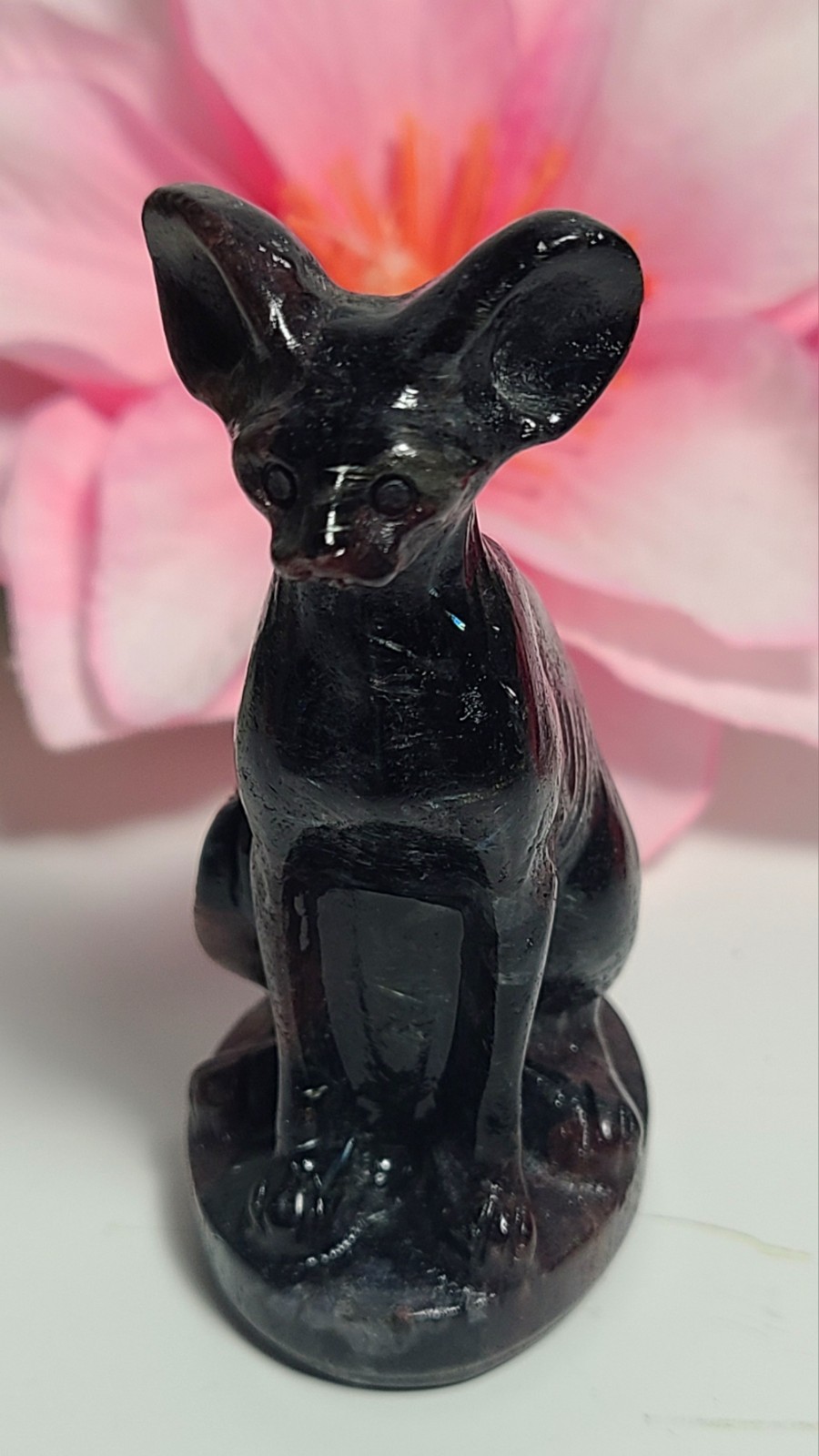 3″ 108g Garnet Arfvedsonite Egyptian Hairless Cat Crystal Stone Carving Statue