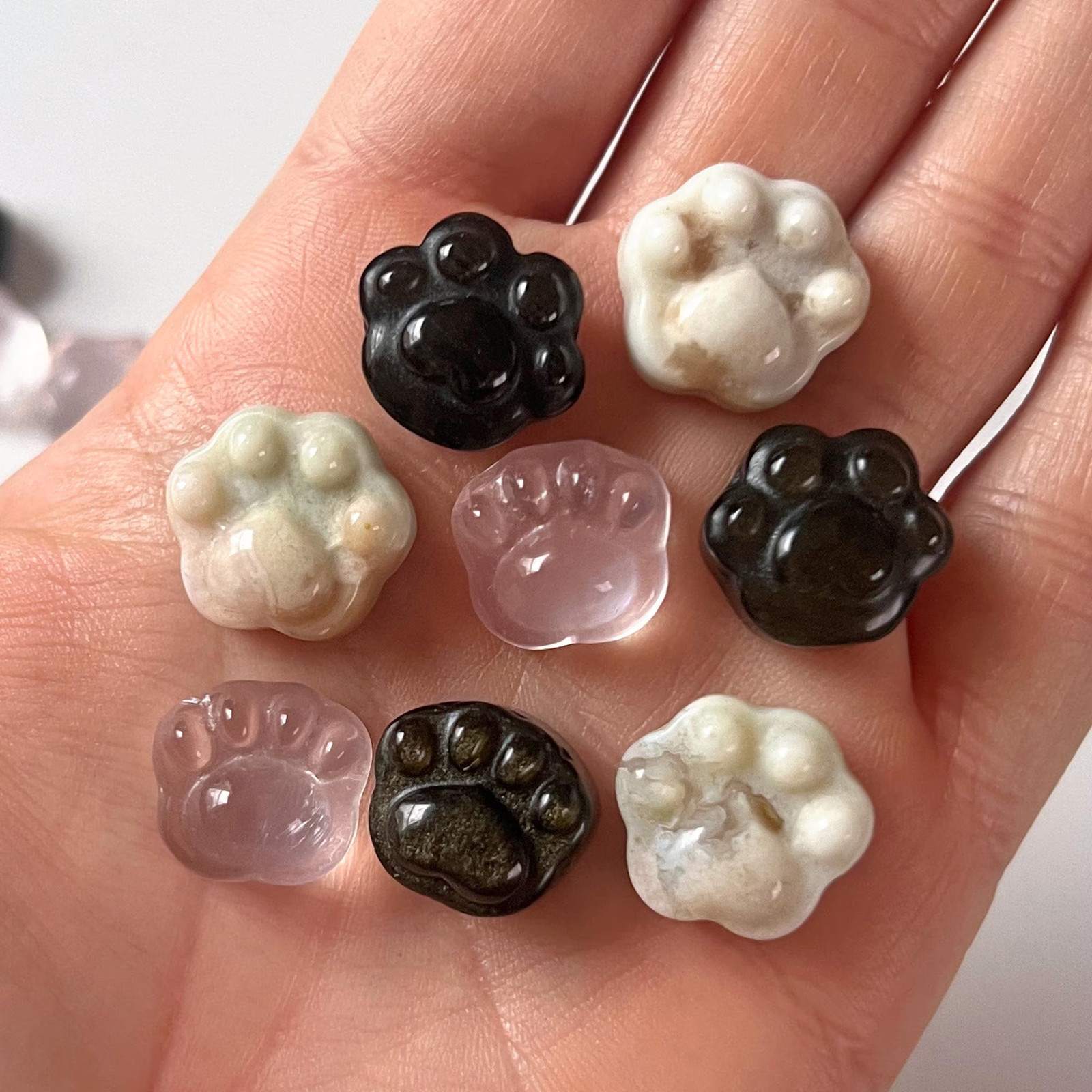 Mini Paw Print Carving | Rose Quartz | Obsidian | Flower Agate | Cat Dog Lover
