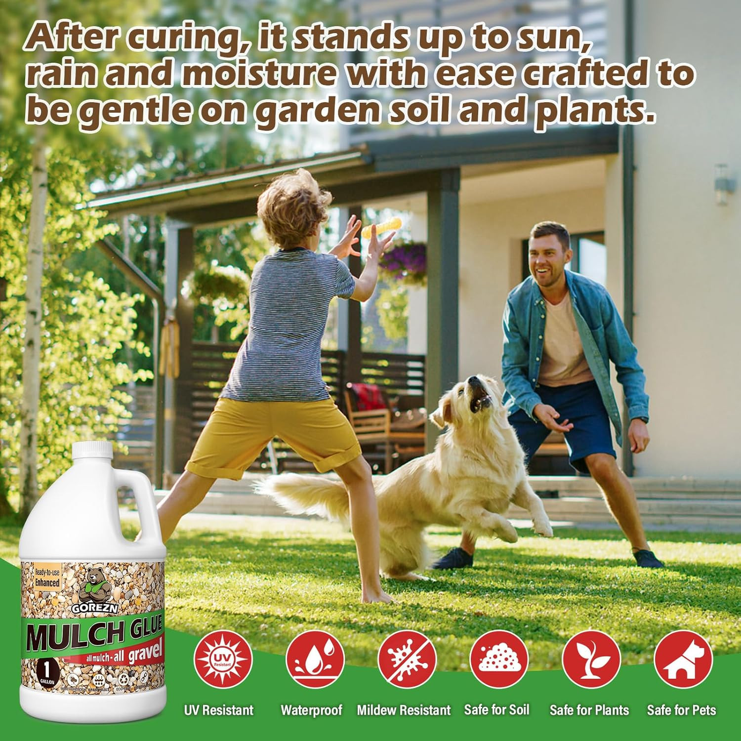 Mulch Glue for Landscaping, 1 Gallon Rock Glue for Pea Gravel, Pebbles, Wood and