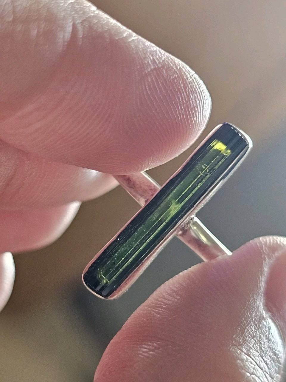 Sterling Silver Green Tourmaline Ring, Size 7, Crystals & Stones, Mineral