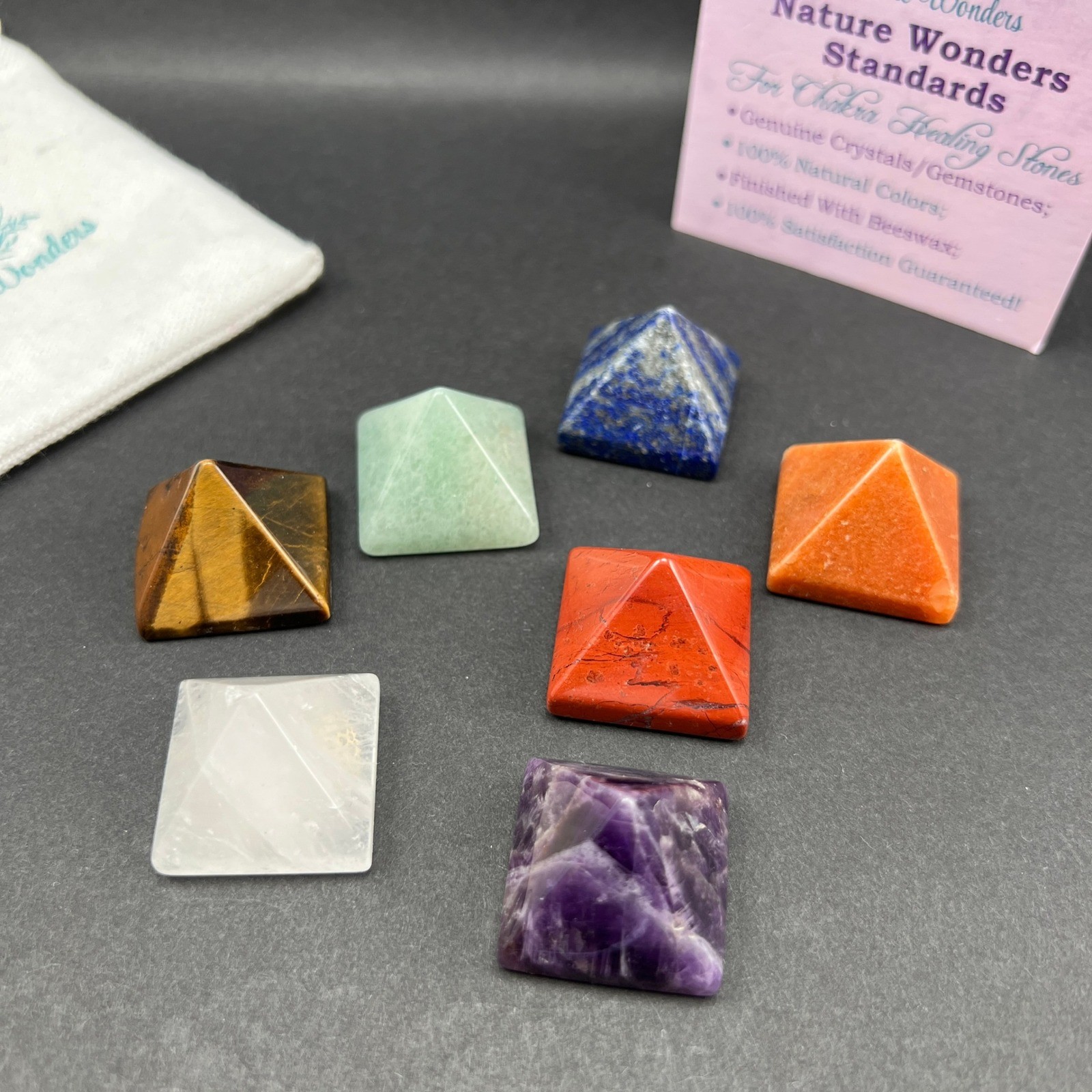 Chakra Crystals Pyramid Multicolor Engraved 7pc Nature Wonders Chakra Stones