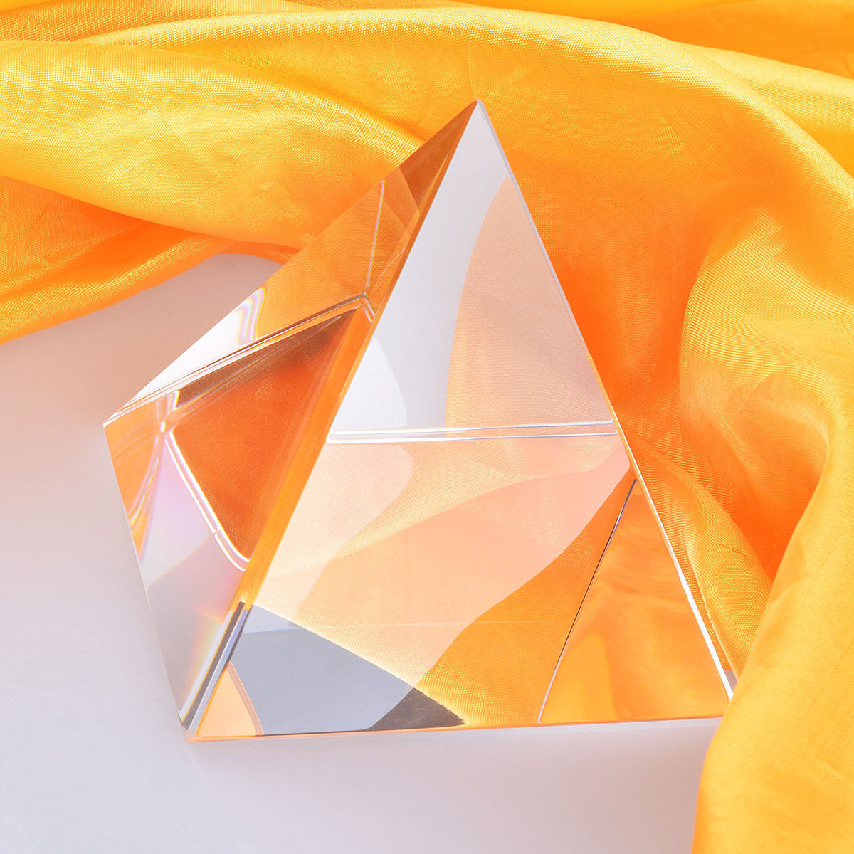 10cm” Tall 3 Arris Crsytal Pyramid Paperweight Tetrahedron Prisms