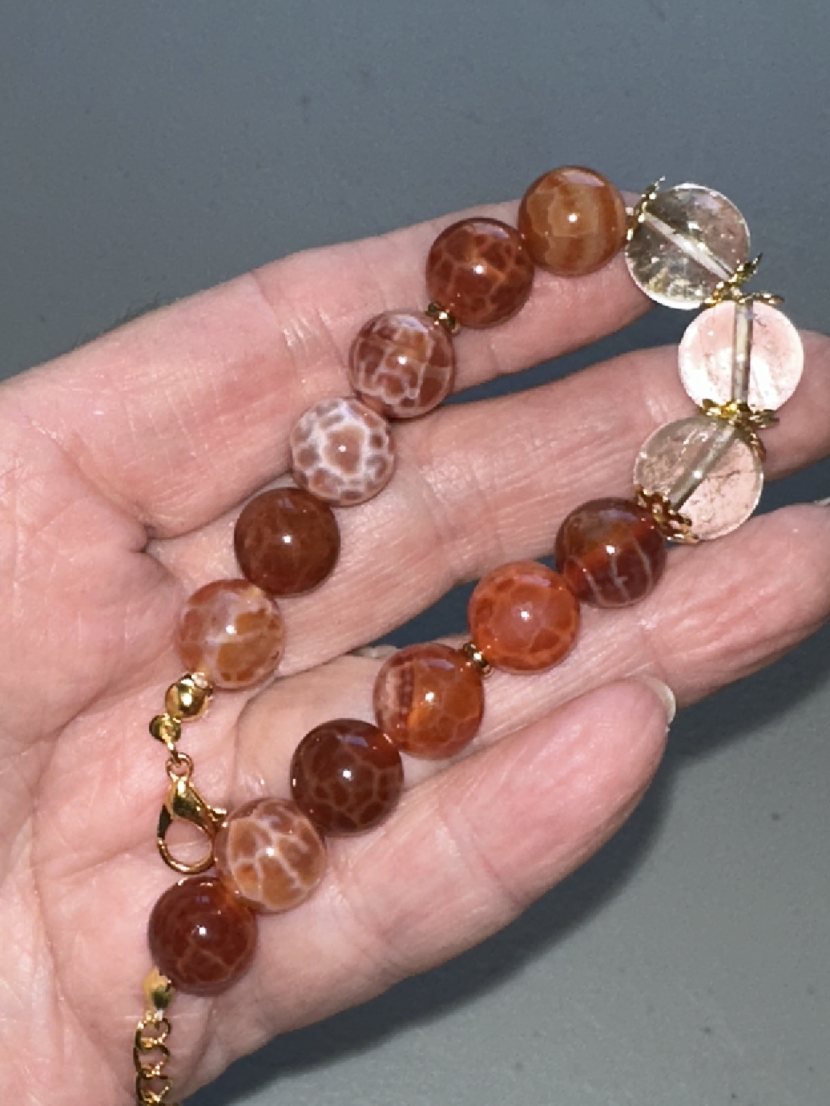 Gold Rutile Quartz/Botswana Agate 11mm,Adjustable Bracelet,Metaphysical,Jewelry