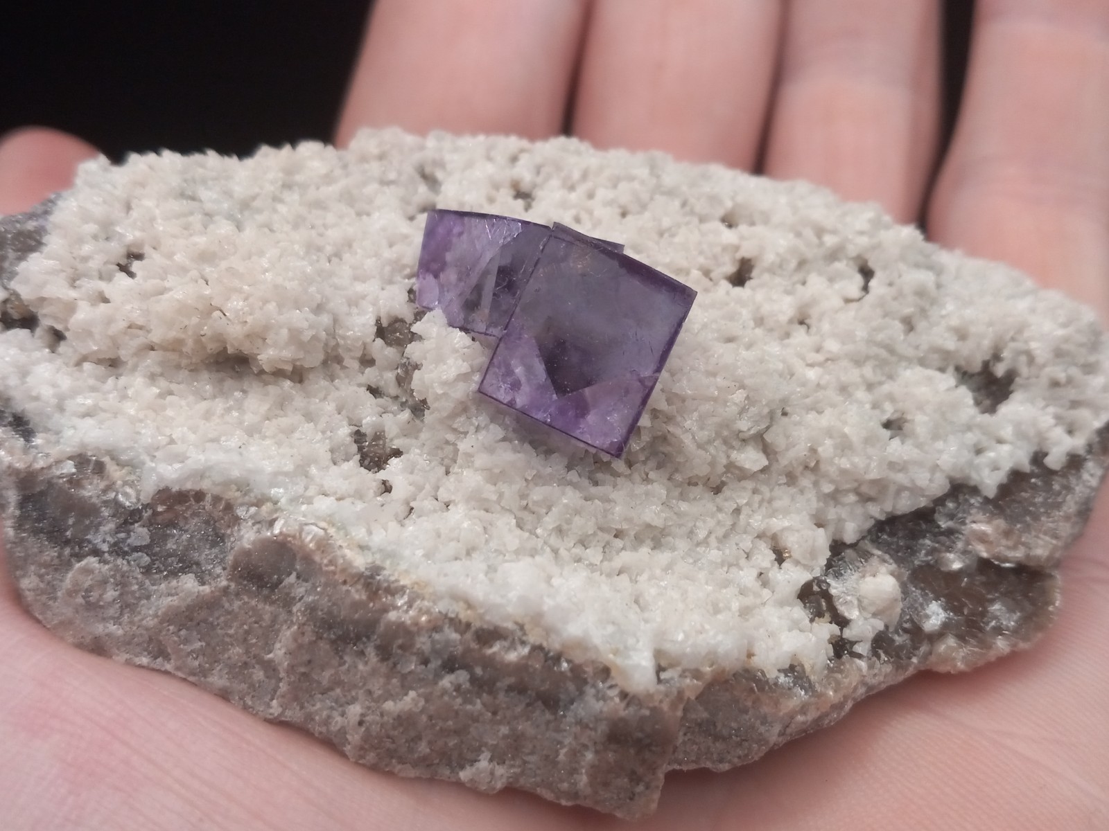 Purple Fluorite Cube Specimen with White Quartz on Matrix from Yaogangxian