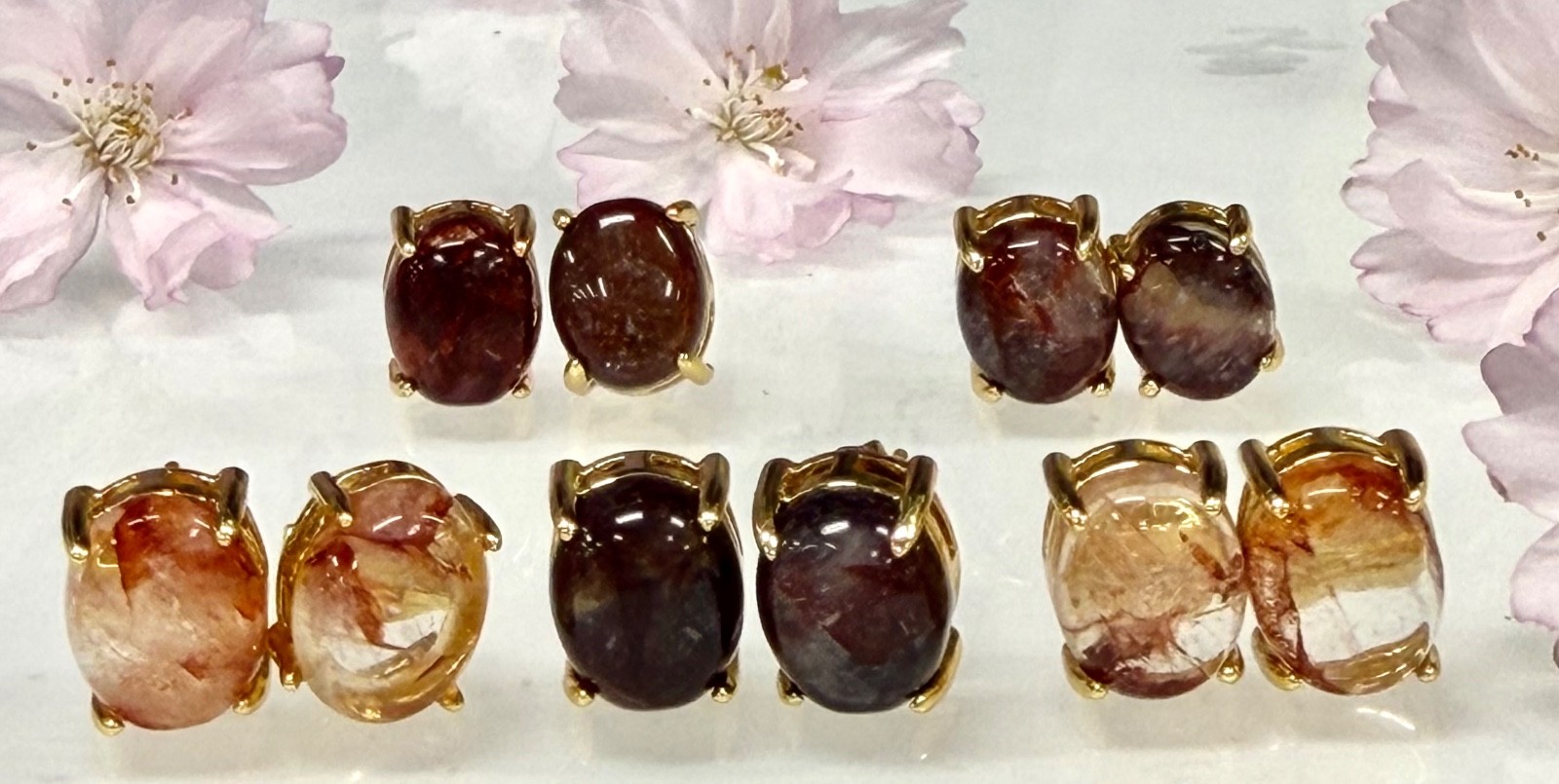 Wholesale 5 Pairs Natural Hematoid Stud Earring 8x10mm