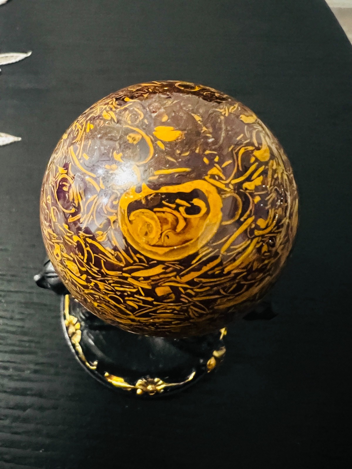 Rare Natural Calligraphy Crystal Sphere Yellow Mariam Jasper Stone 5.5 cm 228g