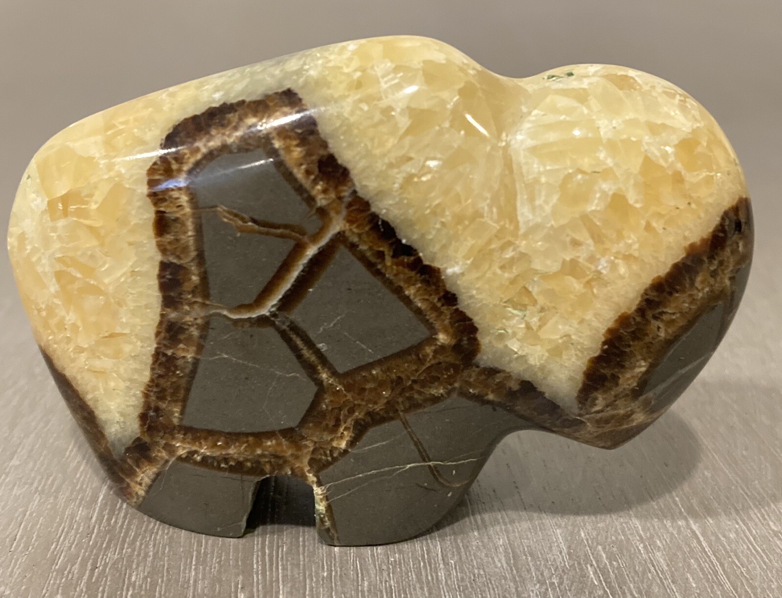 Septarian Crystal Carved Buffalo Bison Adult Baby Pair Utah Dragon Stone Geode