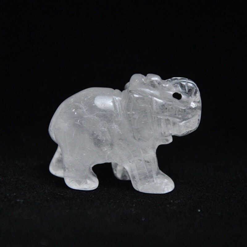Natural Clear Quartz Crystal Carved Elephant Healing Gemstone Animal Decor Gift