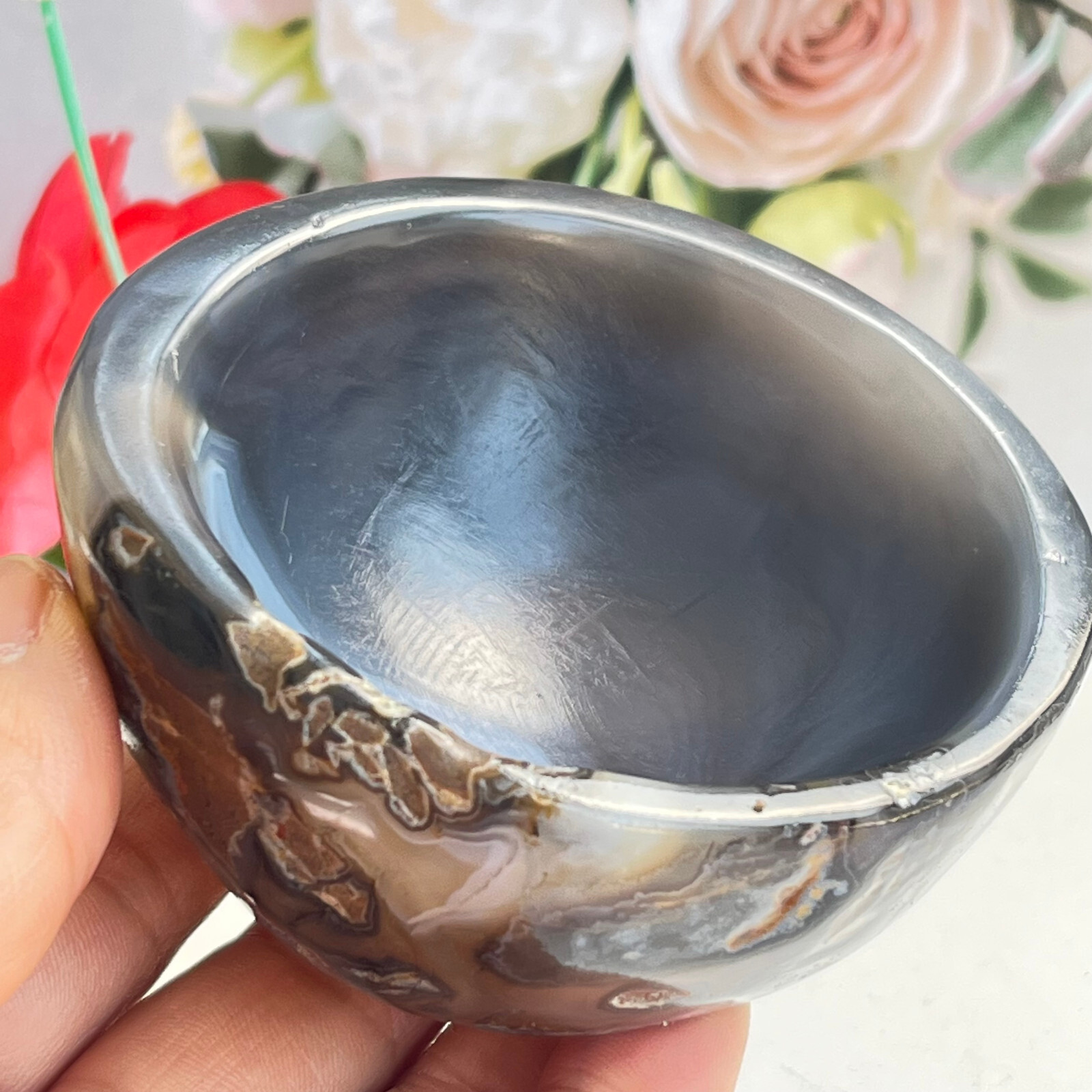 253 TOP Rare Natural Agate ashtray Polished Coin Dish Madagascar MD56