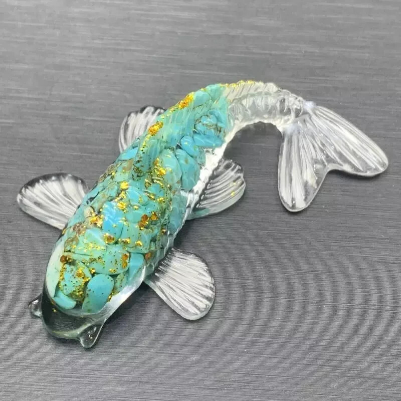 Natural Blue Turquoise Quartz Crystal Gravel Koi Epoxy Resin Lucky Fish Decor