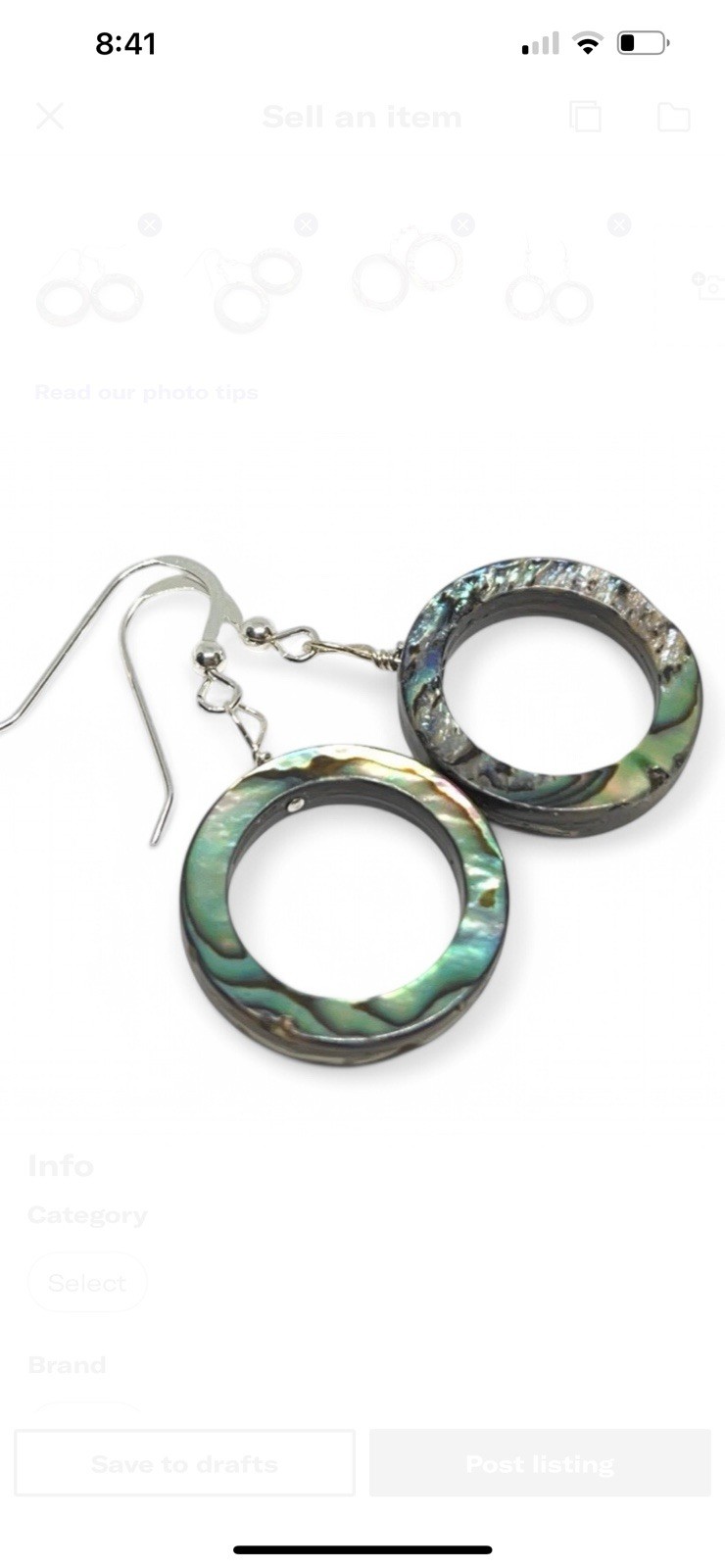 Abalone Genuine Hoop Shell .925 Sterling Silver Earrings GORGEOUS RARE