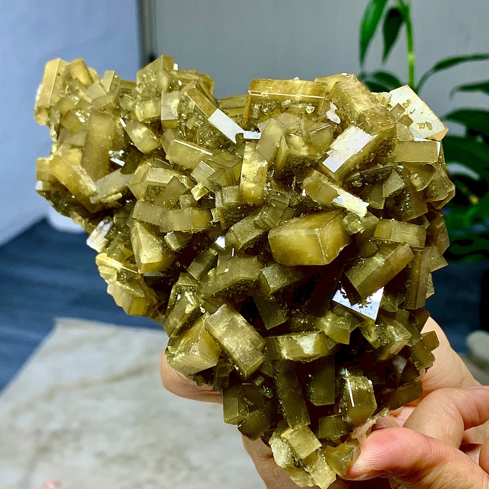2.36LB Shiny Golden Cuboid Barite Crystal Based on the Purple Spherical Fluorite