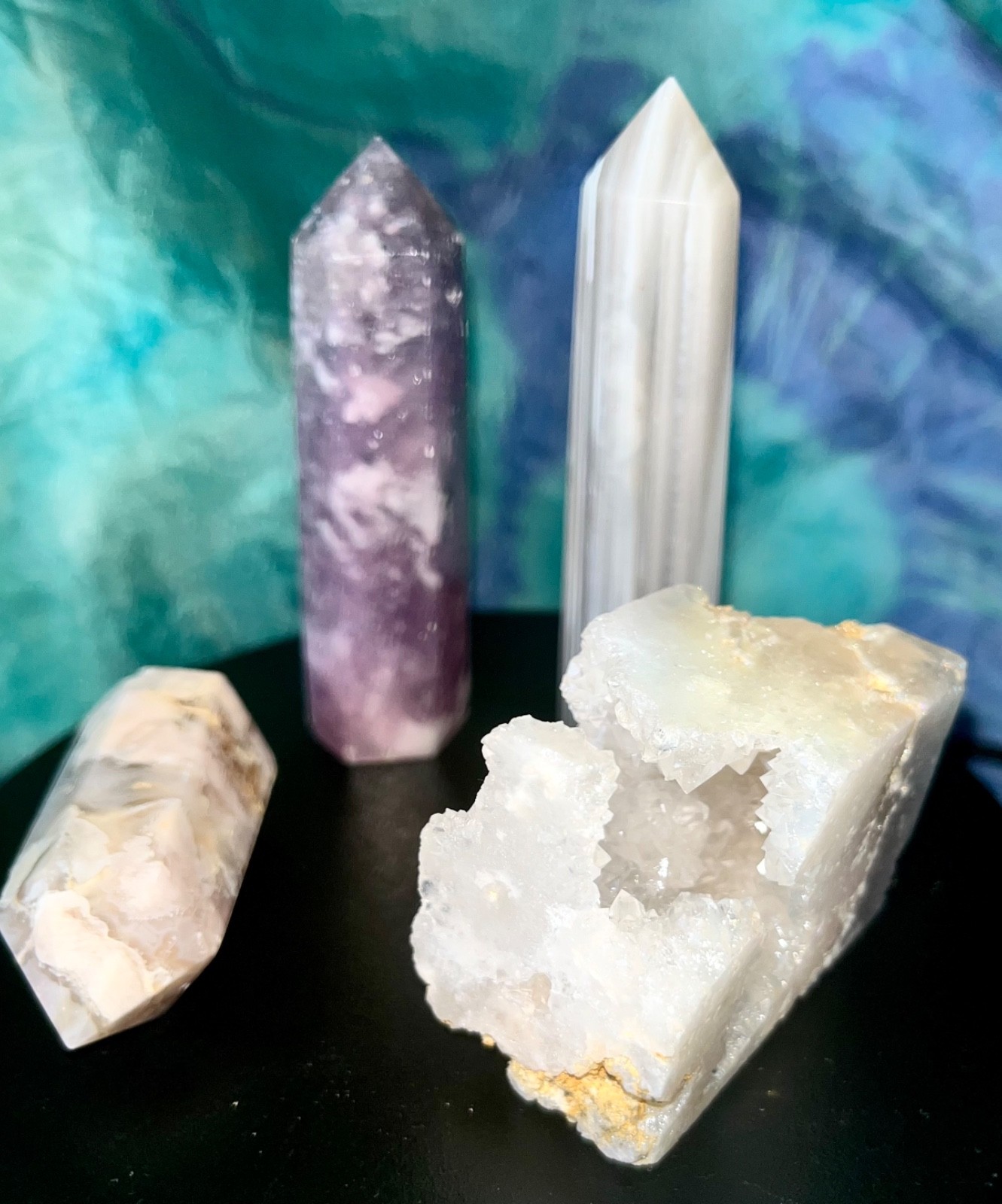 🌸 Flower Agate DT Aura Quartz Pink Tourmaline Banded Agate crystals reiki 258g