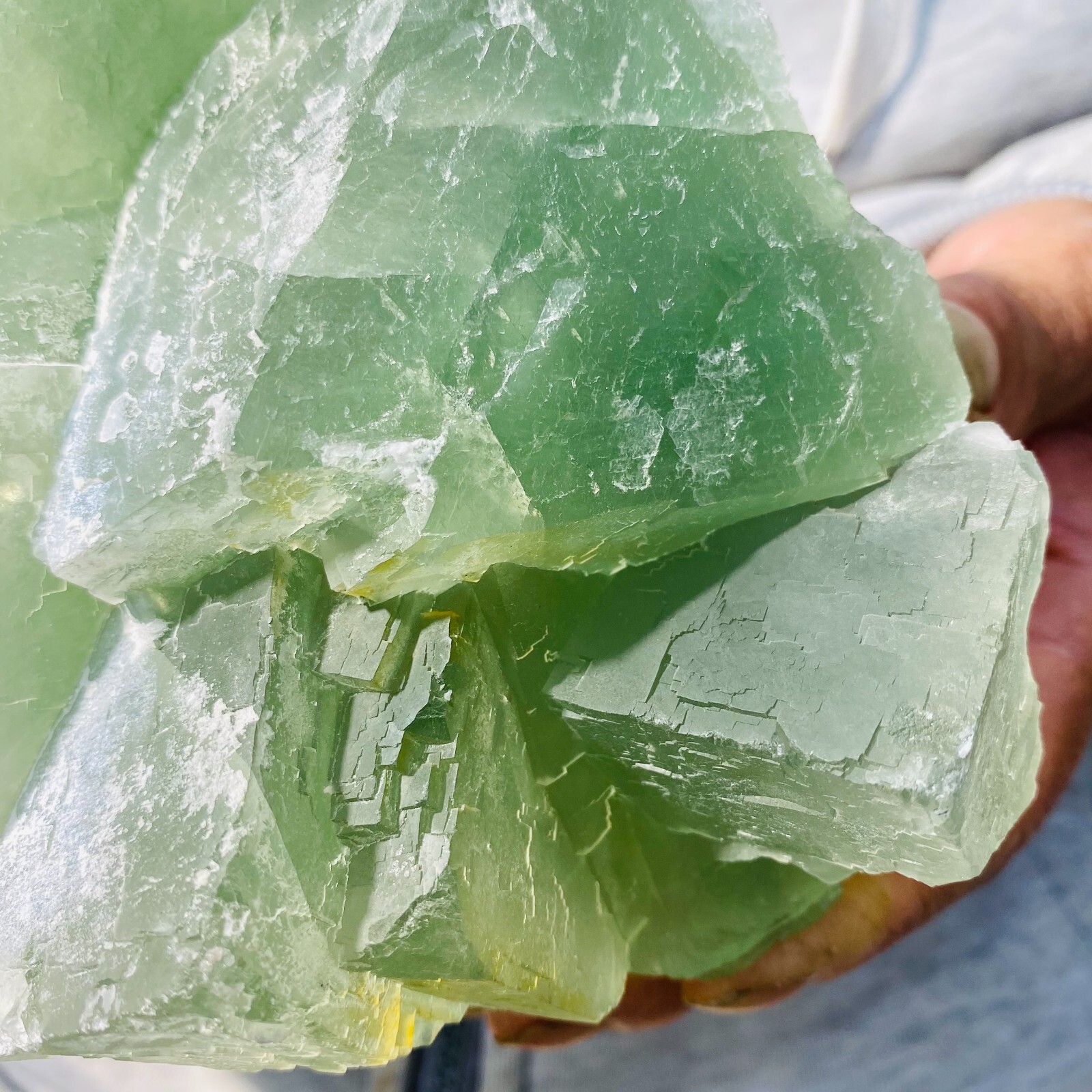 7.0LB Large Natural Light Green Fluorite Cubic Crystal Rough Healing Specimen