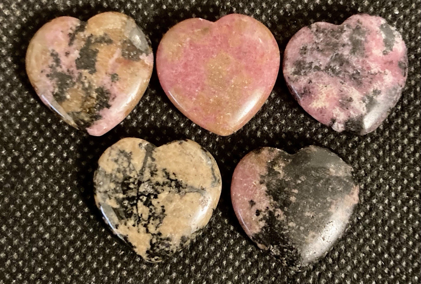 Rhodonite Stone Handcrafted 20mm Hearts Lot 0f 5