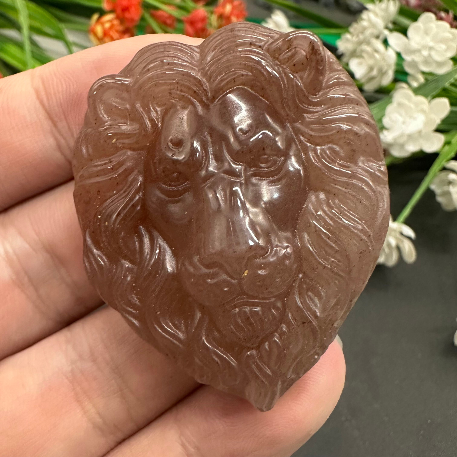 Natural Strawberry Quartz Hand Carved Lion Skull Quartz Crystal Reiki Healing 1p