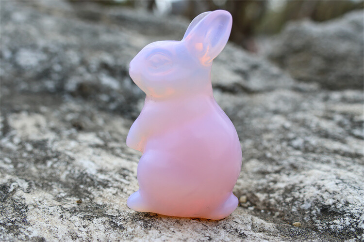 2″ Pink opalite Rabbit Reiki Quartz Crystal Skull Carving Figurines decor 1pc