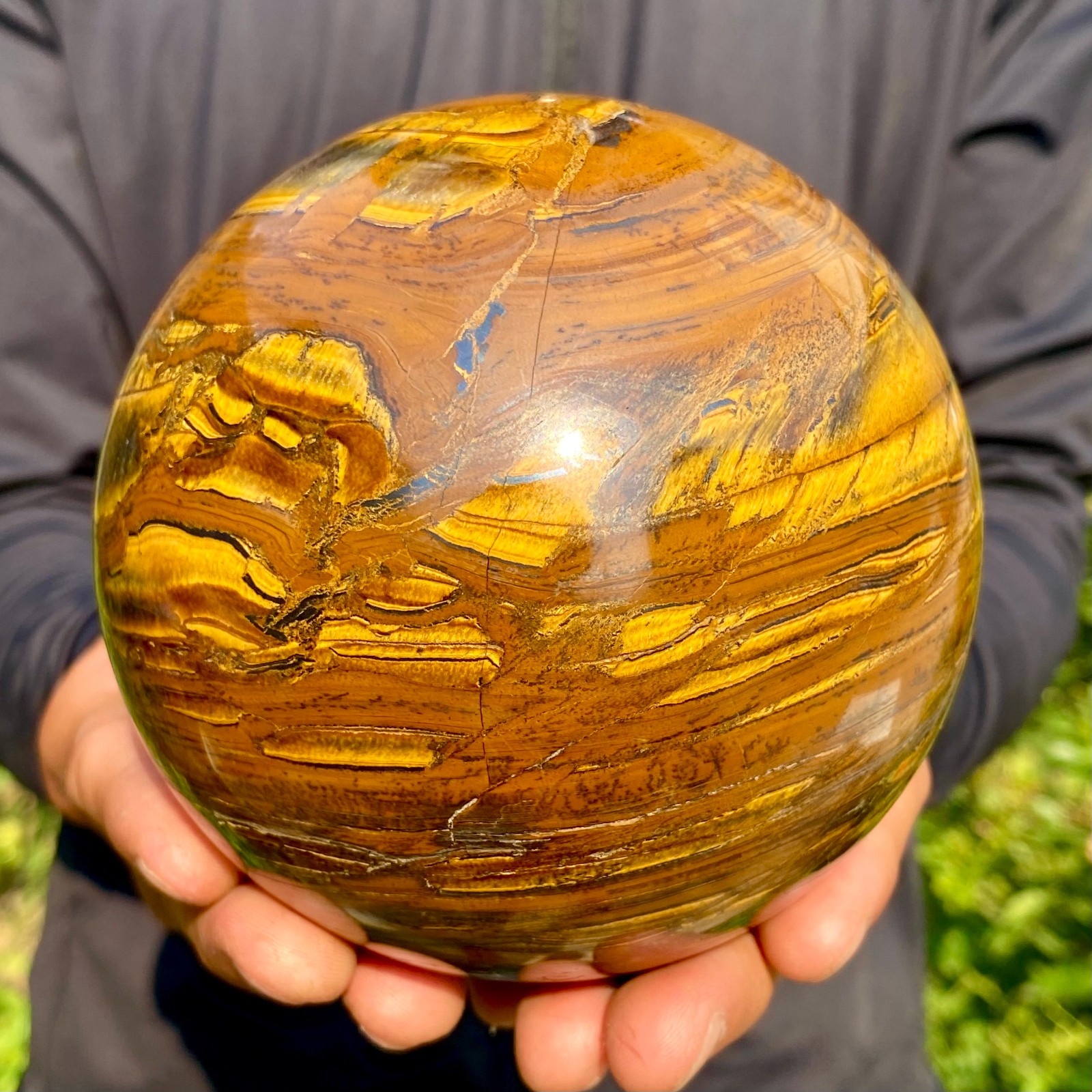 4.47LB Large Natural Tiger’s Eye Ball Quartz Crystal Sphere Gem Healing Décor