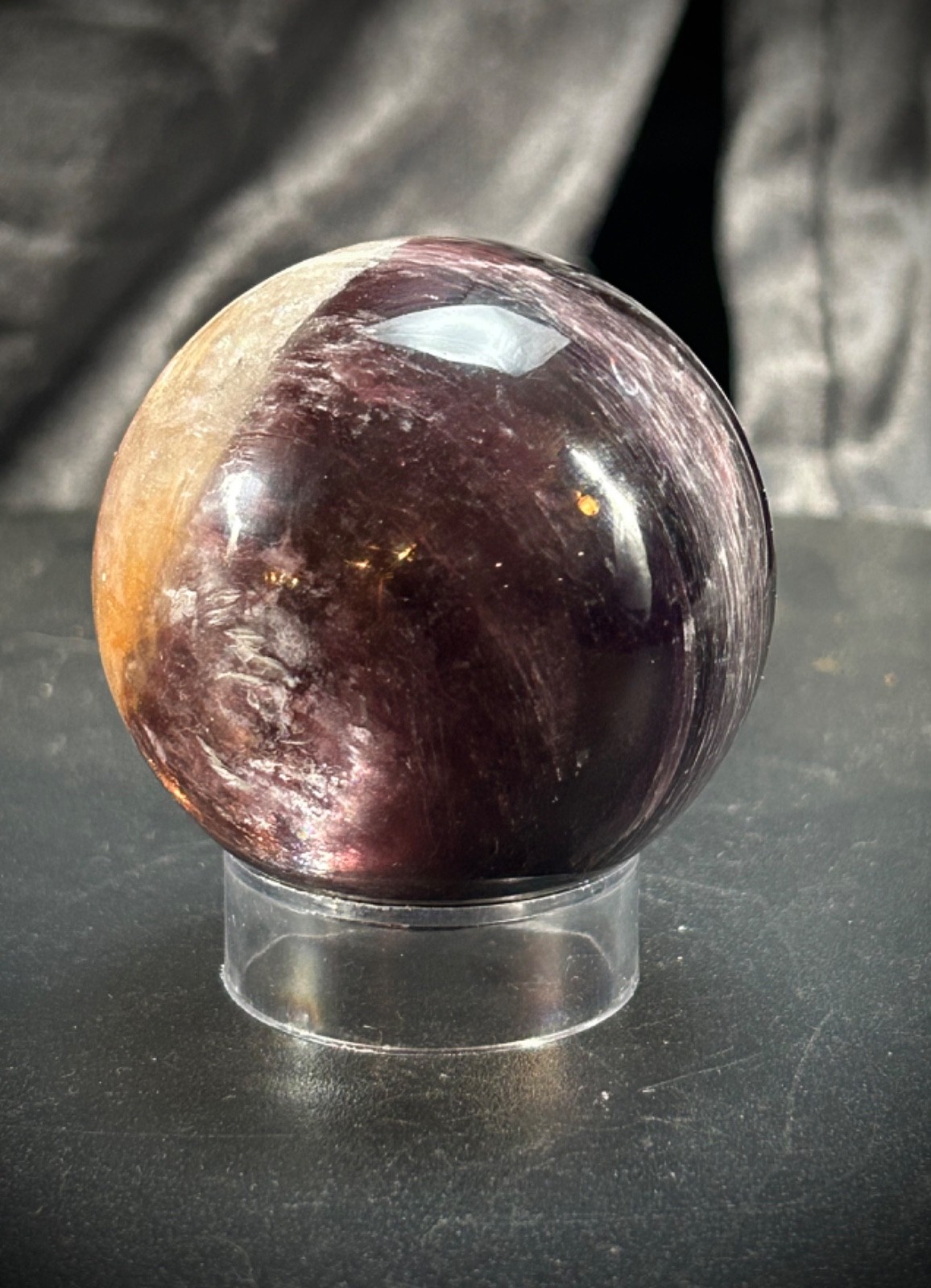2″ Gem Lipidolite and Hematoid Quartz Sphere with Acrylic Stand 6.5 oz