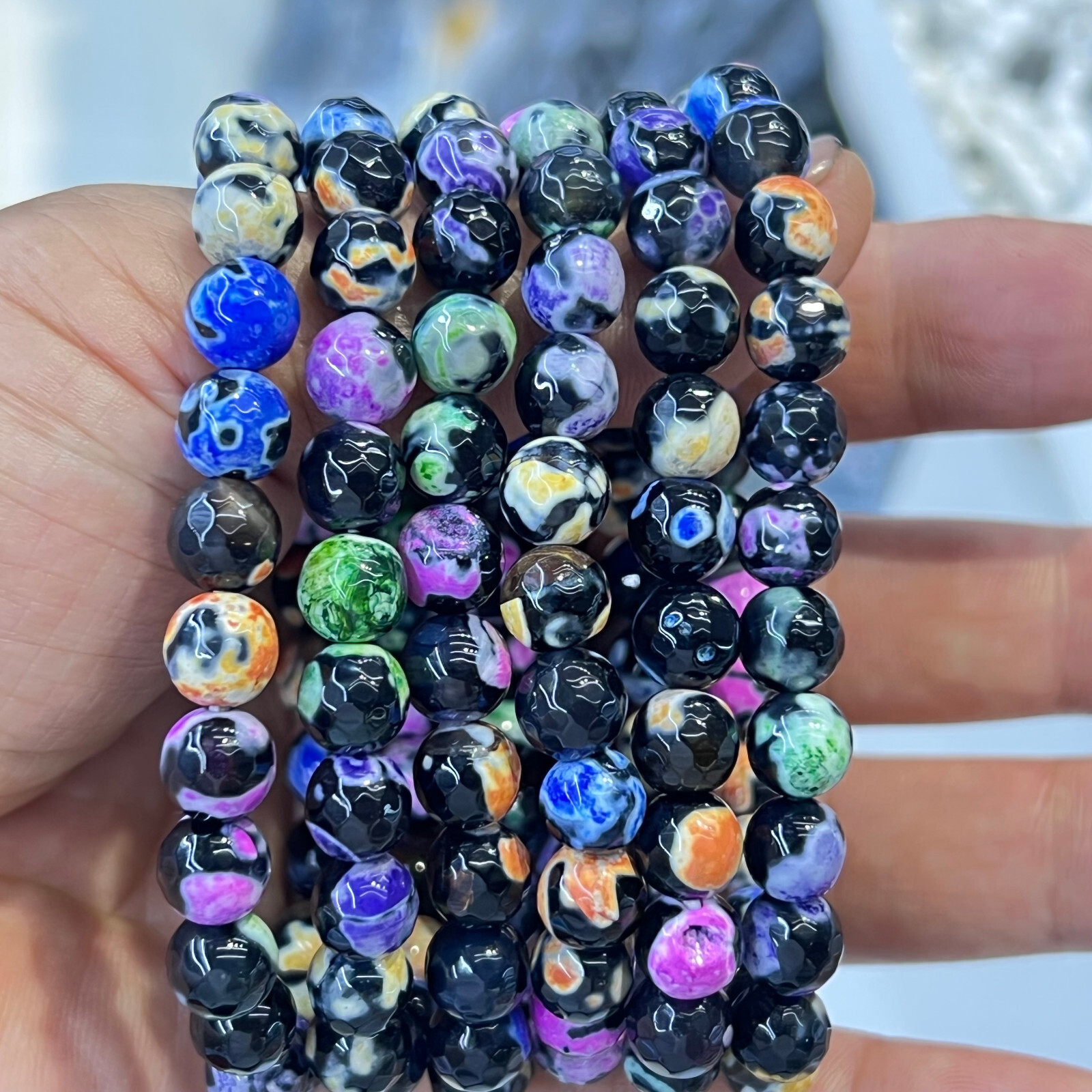 Wholesale Lot 6 Pcs agate 8 mm 7.5″ Crystal Stretch Bracelet