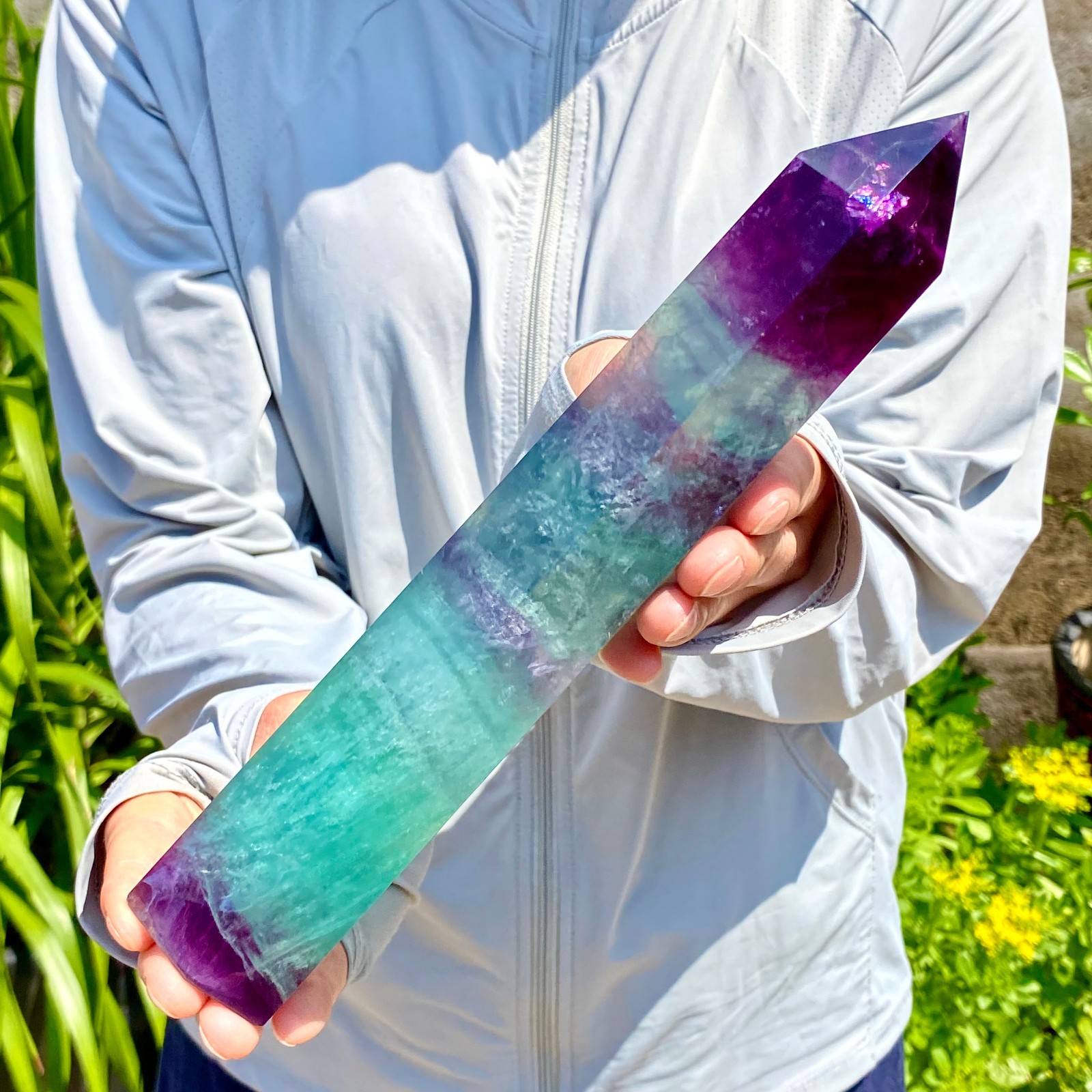 2.22LB Natural Fluorite Crystal Column Magic Wand Obelisk Point Earth Healing