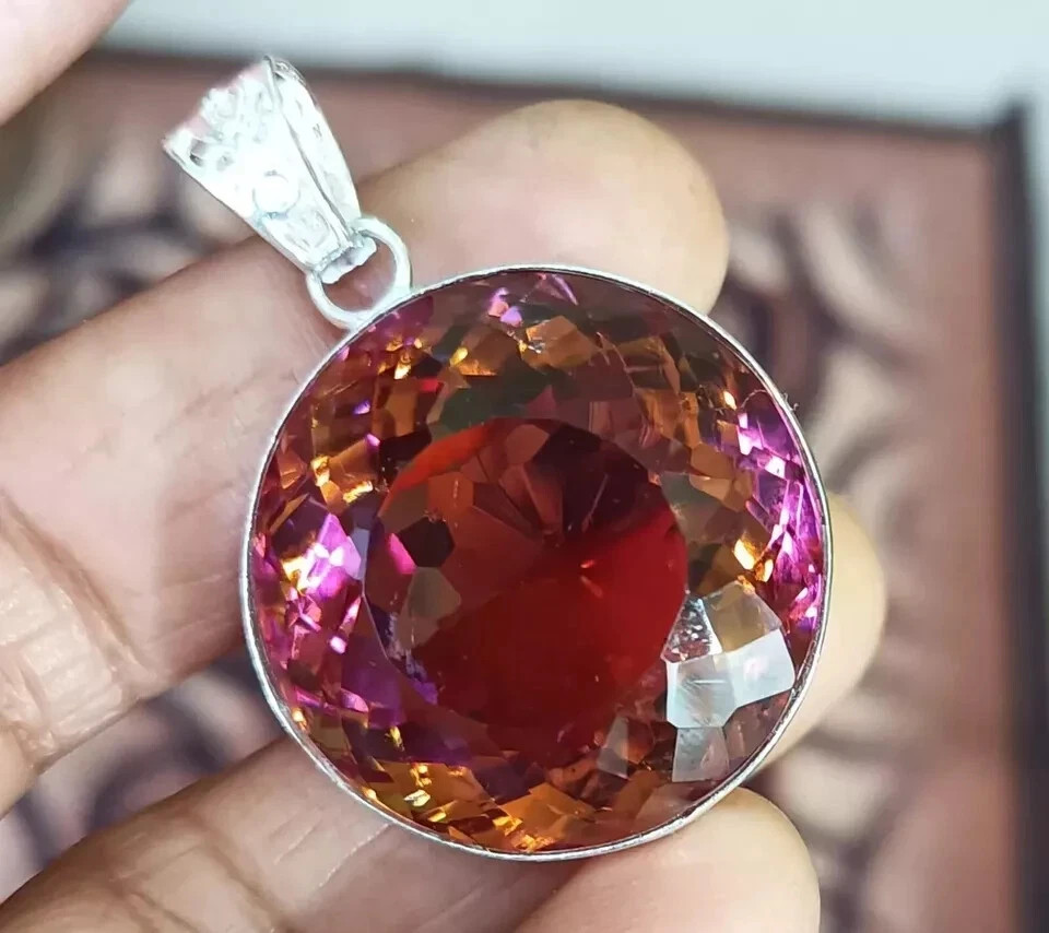62 CT+ Certified Round Natural Zultanite 7 Color Pendant 925 Silver Jewelry