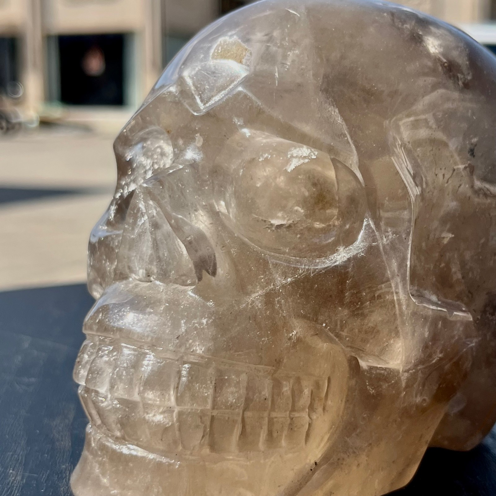 Real Smoky Quartz Stone Carved Human Skull Model Mineral Specimen Display 4 lb