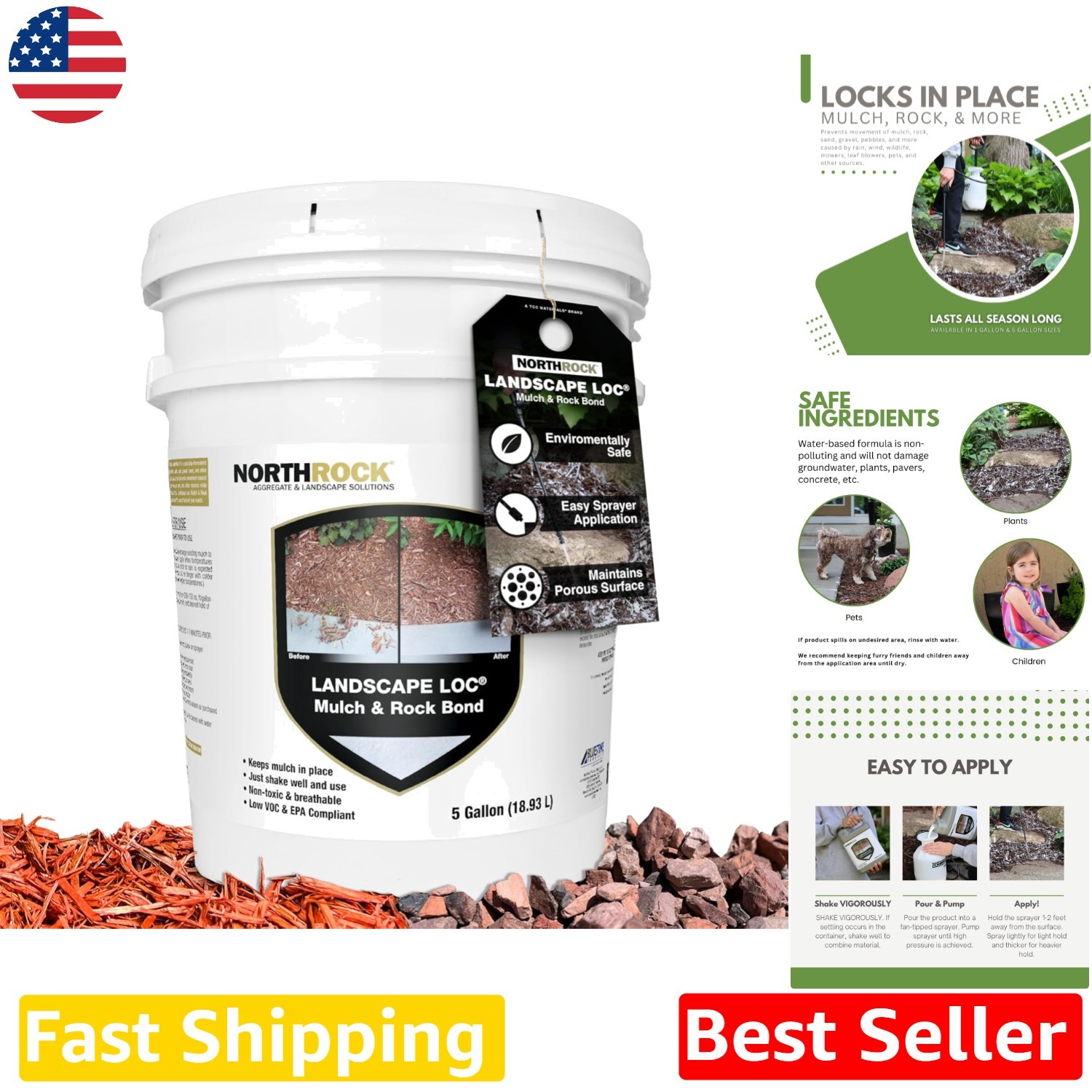 Mulch & Rock Binder 5 Gal – Waterproof Plant Safe Stabilizer Glue